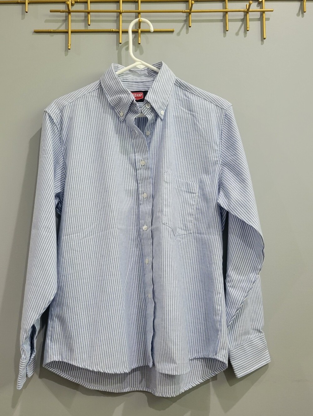 Red Kap Blue/White Striped Button-Down Long Sleeve Woven Shirt Pockets S/M